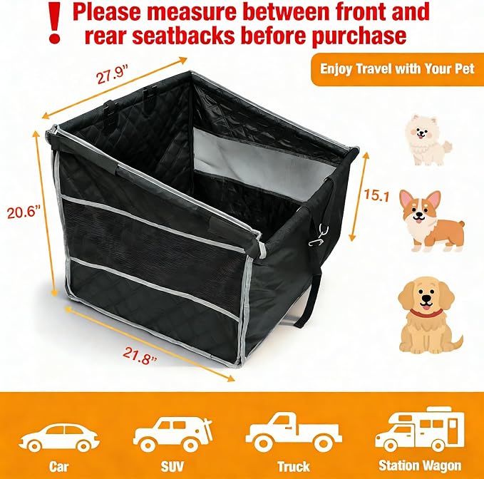 Dog Car Seat for Large Medium Dogs, Hard Bottom Extender with Mesh Windows, Waterproof Backseat Cover for Pets, SUV Dog Travel Bed for Road Trips & Car Travel (28 * 23 * 21.7inches)