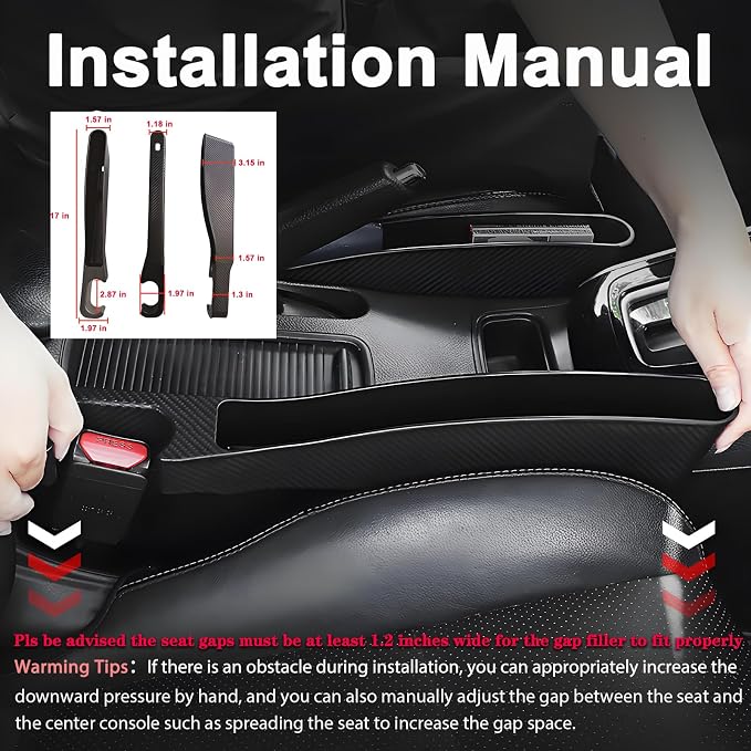 2 PCS Car Seat Gap Filler, Seat Gap Filler with Black-Carbon Fiber Texture for Cars SUV Trucks, Console Side Gap Organizer Storage Box with Charge Cable Hole, Fit for 1.2 Inches Seat Console Gap
