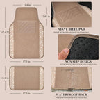 Bling Car Mats Shining Diamond Carpet Crystal Rhinestones Sparkly Glitter Floor Mats with Anti-Slip PVC Heel Pad Universal Fit for Automotive SUV, Sedan, Car, Van, 4pcs for Girl Women, Beige