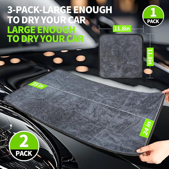 Ultra Absorbent Car Drying Towels with Storage Bag, Extra Large Microfiber Towels for Cars, (36" x 24") Drying Towels Car Detailing, Streak Free, No Water Spots, Scratch-Free, 3 Pack