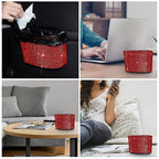 Car Trash Can, Hanging Trash Bin, Leakproof Garbage Organizer, Bling Vehicle Waste Basket, Mini Dustbin Container with Clip for Car, Office, Kitchen, Bedroom, Home and More, Red, Small