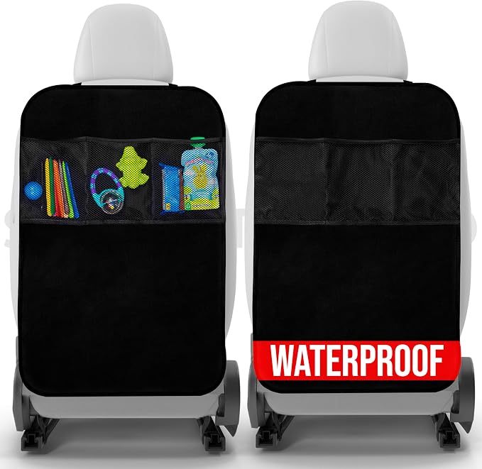 2 Pack Kick Mats Back Seat Protector - Backseat Car Organizer for Kids, Car Storage Organizer, Back Seat Cars Organizers, Cars Organizers Backs Seats, Travel Accessories, 3 Pockets