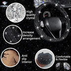 27 PCs Black Bling Car Accessories Set for Women, Steering Wheel Covers Universal Fit 15 Inch, Bling License Plate Frame, Bling Phone Holder, Bling Car Coasters (Black Diamond)