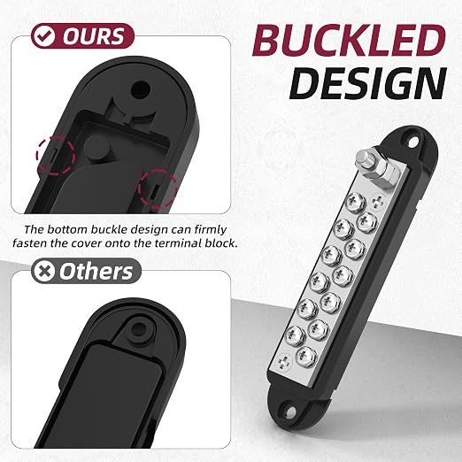 Marine Bus Bar 12V 150A Power Distribution Block 1/4" Stud & 12 x #8 Terminal Screws 12 Volt DC Ground Battery Bus Bar for Boat Automotive Solar