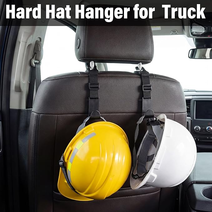 4 Pcs Hard Hat Hook for Truck Adjustable Hard Hat Holder Hardhat Holder for Truck Seat Back Organizer 55 lb Load Heavy Duty Hardhat Hanger Storage Car Vehicle Headrest Bag Gear(Black)