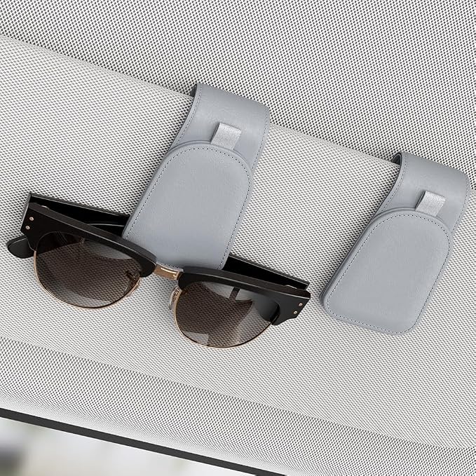 Sunglass Holder for Car Visor, Light Gray, 2 Packs | Suede Cloth, Magnetic, Organizer for Car Accessories