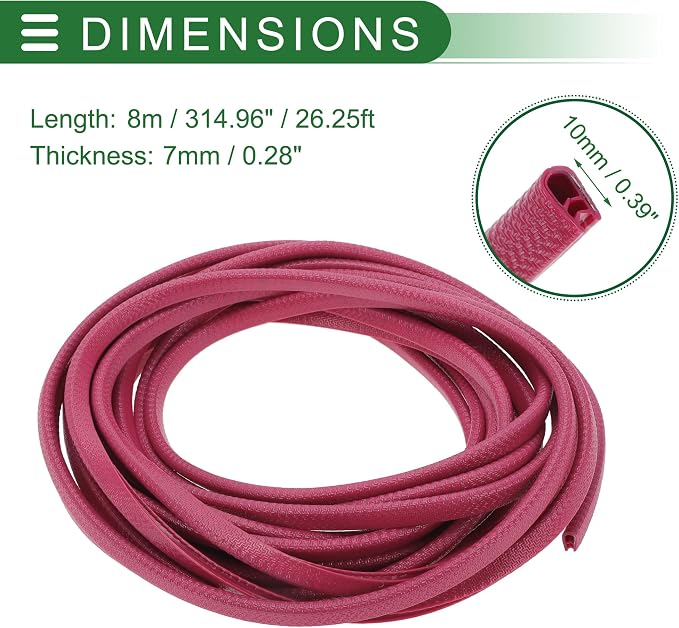 Universal Car Door Edge Protective Sealing Strip U-Type Door Scratch Protection Guard, 26.25ft 8m, Anti-scratch Collision, PVC Iron, Rose Red