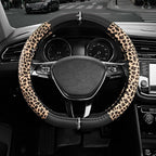 Leopard Steering Wheel Cover for Women, Cute Anti-Slip Microfiber Leather, Fits D Shape Flat Bottom Steering Wheel 14.5-15 Inch - Black