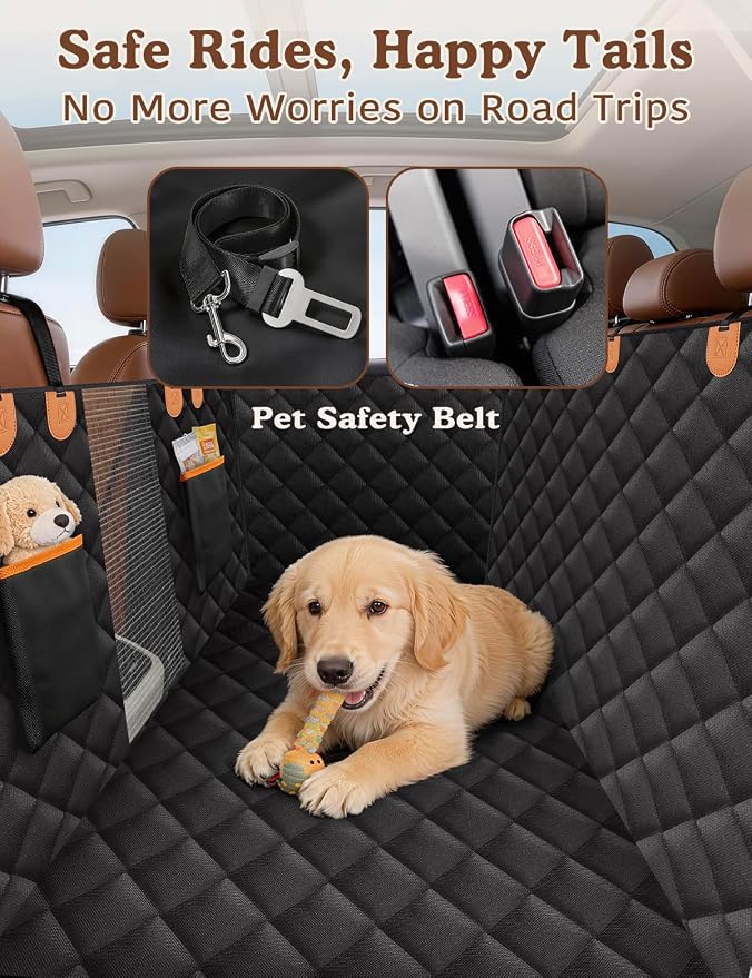 Dog Car Seat Cover for Back Seat, Waterproof Back Seat Extender for Dogs, Dog Car Hammock with Mesh Window, Nonslip Pet Seat Protector for SUV Truck Travel