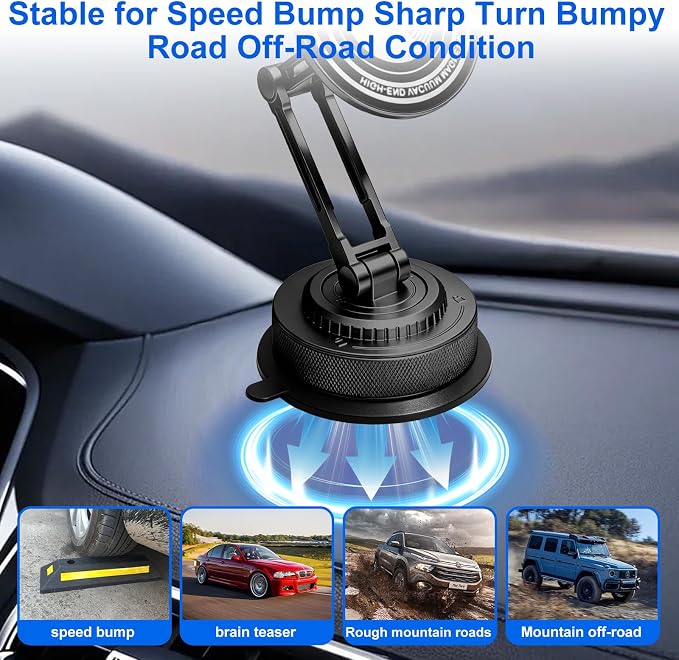 PIEPIE All-Metal Alloy Long Arm Magnetic Suction Cup Car Phone Mount(Black) | Strong Powerful Magnetic Heavy-Duty Windshield Dash 360° Mechanical Rotation Cell Mobile Phone Vehicle Bracket for All Cars
