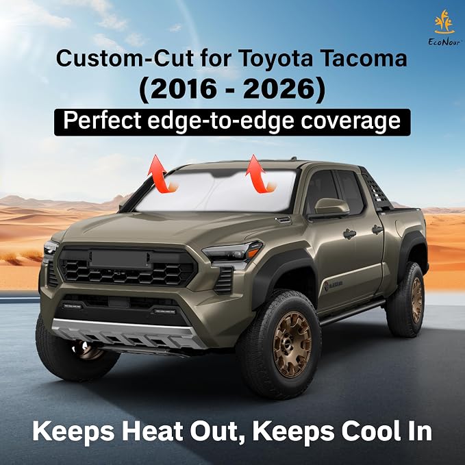 Windshield Sunshade Compatible for Toyota Tacoma 2016-2024 2025 2026, SR, SR5, TRD Sport, TRD Off-Road, Limited, TRD Pro Sun Visor for Front Window Sun Shade Cover, UV Blocker, Car Accessories
