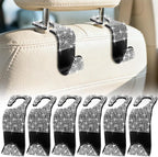 6 Pack Bling Car Seat Headrest Hooks, Bling Car Accessories for Women, Rhinestone Purse Hook for Car, Universal Storage Organizer for Handbag Grocery Bags Coats (Bling White)