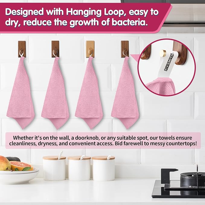 Pink Microfiber Cleaning Cloth -Pack of 12, Highly Absorbent Cleaning Rags, 16"X12" All Purpose Cleaning Towels for Housekeeping, Kitchen, Car, Lint Free and Reusable Microfiber Towels