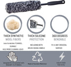 Refined Long Handle Car Wheel Brush Arsenal, Soft Wheel and Rim Brush,Tire Brush, Bendable & Durable Car Wheel Rim Cleaner Brush Set for Cleaning Wheel and Tire, Large, Grey & Black