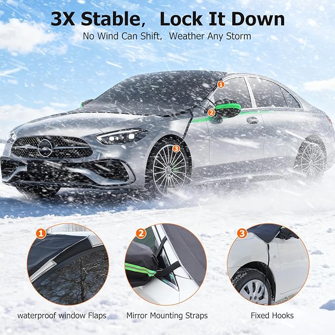 DMJN [2026 Upgraded] Car Windshield Cover for Ice and Snow, Windshield Snow Cover for Winter Snow & Frost, 700D Heavy-Duty, Suitable for Cars, SUVs, and Trucks-Large