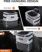 Car Trash Can with Lid and Storage Pockets - 100% Leak-Proof Organizer, Waterproof Garbage Can, Multipurpose Trash Bin for Car, 2 Gallons, Sparkle White