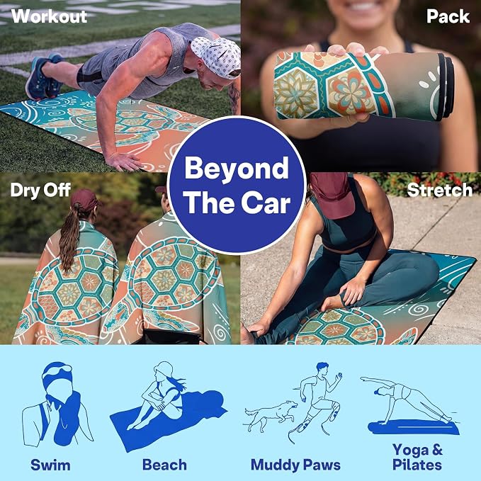 2 Pack Car Seat Towel Covers, Sweat-Proof Microfiber Seat Protectors for Gym, Running, Beach & Workout, Breathable Quick-Dry, Machine Washable, Gradient Sea Turtle Print, Universal Fit