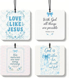 Inspirational Christian Orange Car Air Freshener 4 Pcs, Blue Coquette Bow Religious Square Hanging Air Freshener for Closet Drawer Books, Girly Christian Car Accessories Mirror Decor for Women