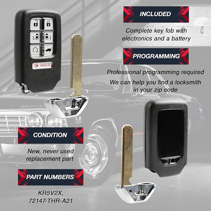 2X Key Fob Replacement Keyless Entry Remote for 2018 2019 2020 Honda Odyssey 7-Button Smart Key (KR5V2X, 72147-THR-A21)