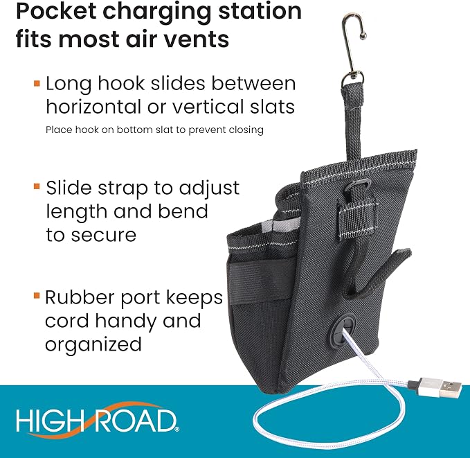DriverPockets Car Pouch - Air Vent Pocket and Vent Cell Phone Holder for Car - Front Seat Organizer with 3 Pockets, Hanging Hooks and Charging Port