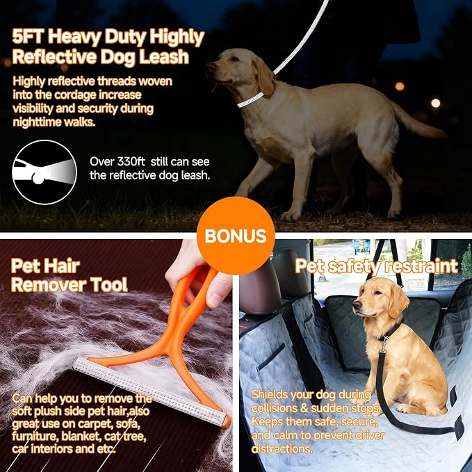 Premium Dog Car Cover for Back Seat, Waterproof Reversible Dog Hammock for Backseat Non-slip Pet Cover for Dogs with Mesh Window, Anti Scratch Seat Protector Universal Fit for Cars SUVs Trucks