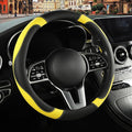 Black Yellow Microfiber Leather Steering Wheel Cover 15 inch | Breathable Anti Slip Grip Cool Sporty Look Glow for Women Men