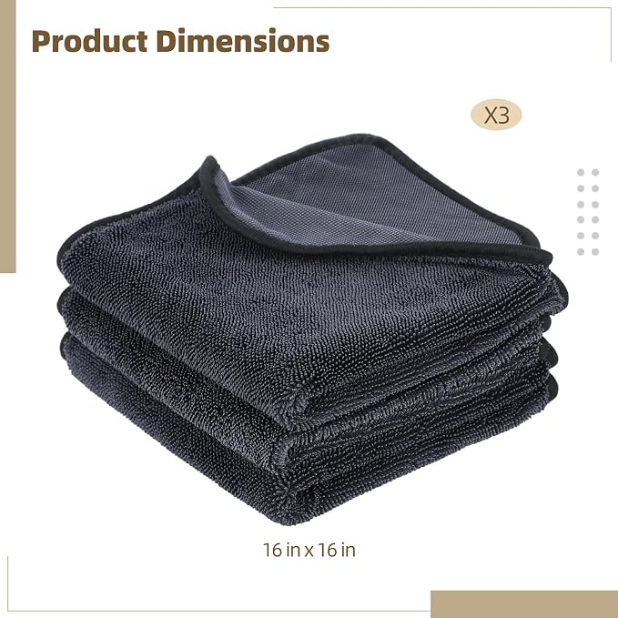 Shiny Wipes Shower Cleaning Cloth - 3 Pack 16 x 16 inch Ultra Absorbent Car Drying Towel, Shiny Wipes Drying Towel Microfiber Cleaning Cloth for Car, Bath & Househood
