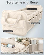 Car Trunk Organizer for Women & Men Foldable SUV Storage Accessories | 3 Compartments, Road Trip, Camping, Shopping, for Tools & Outdoor Storage, Fits Truck, Van, Sedan, Beige, 32.3" x 12.8" x 11"