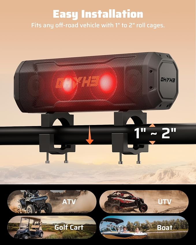 17-Inch UTV Sound Bar, 4-Speaker Bluetooth Golf Cart Speakers [RGB & Strobe Light] IP66 Waterproof ATV Speaker System, SXS SoundBar Compatible with Polaris RZR, CFmoto, Can-Am