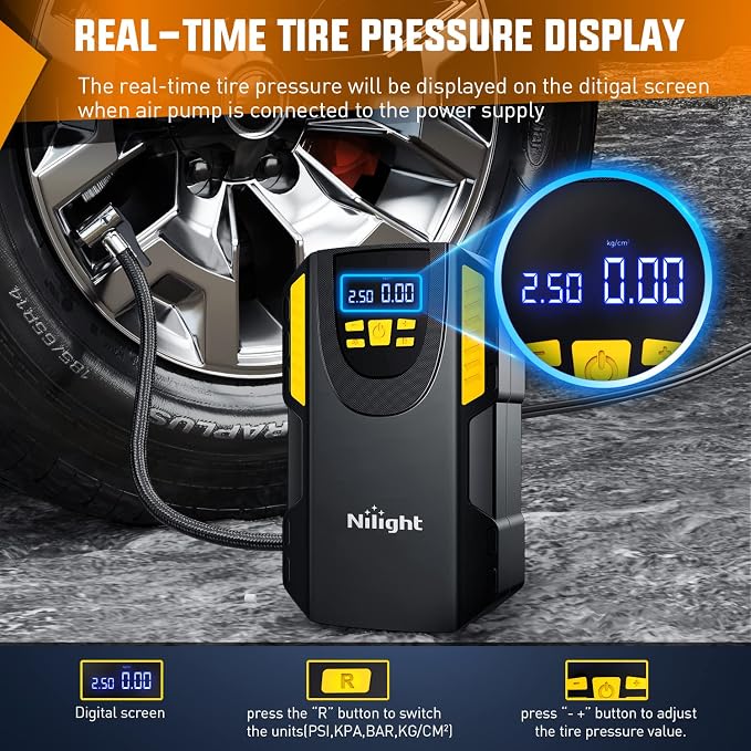 Tire Inflator Portable Air Compressor 12VDC Car Air Pump 150PSI Digital Tire Pressure Gauge Auto Shutoff Tire Pump for Car SUV Motorcycle Bicycle ATV, 2 Year Warranty