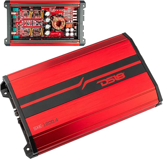 SXE-1200.4/RD Car Amplifier Stereo Full-Range Class A/B 4-Channel 60x4 RMS @4 OHM 1200 Watts - Powerful and Compact Amp for Speakers in Car Audio System