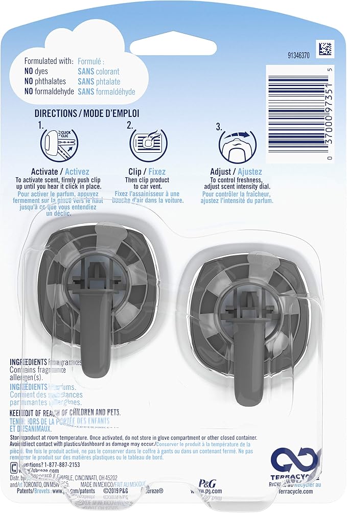 Car Odor-Eliminating Air Freshener Vent Clip with Gain Scent, Moonlight Breeze, 2 count