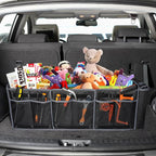 Car Trunk Organizer with Lid,Collapsible Car Storage Organizer with Multi Compartments and Securing Straps for SUV,Sedan,Jeep-Black & Grey