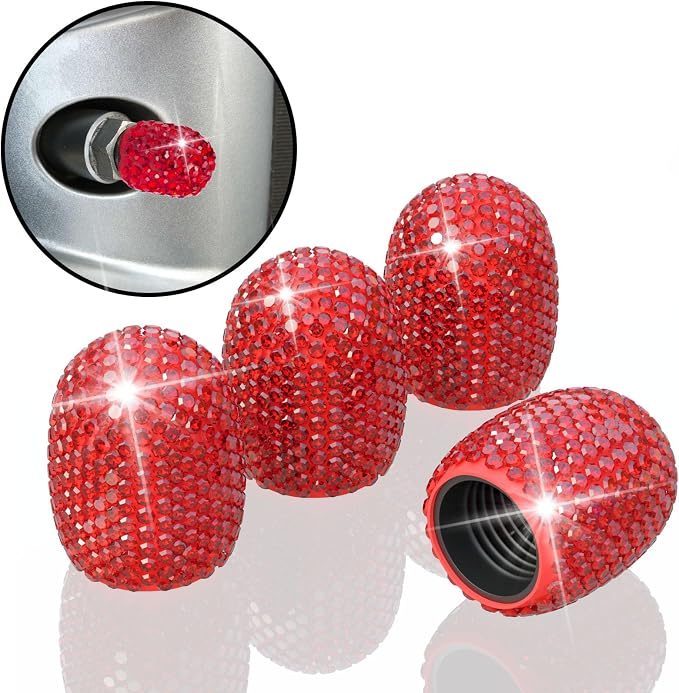 4Pcs Car Tire Valve Stem Caps, Bling Tire Air Cap for Car, Car Accessories for Women Universal Stem Covers, Plastic Liner Corrosion Resistant Tires Valve Cap with O Rubber Ring,Crystal Diamond