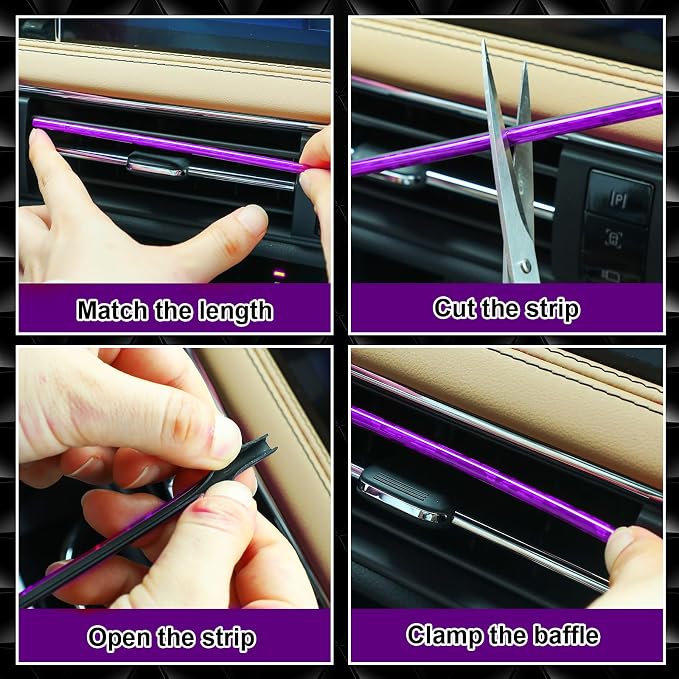 28 Pcs Car Accessories: 20 Pcs Air Conditioner Decoration Strip, 4 Non-Slip Silicone Cup Coasters, 4 Tire Valve Caps (Purple) for Most Cars, SUVs, Trucks