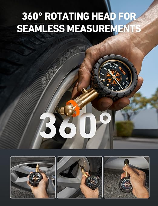 Tire Pressure Gauge 6-170 PSI, Large 2" Easy Read Glow Dial Tire Gauge, Certified ANSI B40.1(1%) Accurate, Compatible for Bicycle, Car, SUV, Truck & Motorcycle