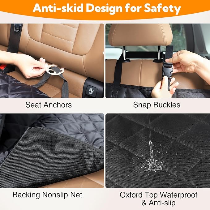 Dog Car Seat Cover for Back Seat,600D Heavy Duty Dog Hammock for Car with Side Flap,100% Waterproof Pet Backseat Cover, Anti-Scratch Nonslip Pet Seat Protector for Cars Trucks and SUV