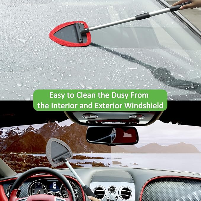 3 Pieces Windshield Cleaning Tool Inside Car Window Cleaner Cleaning Tool with Extendable Handle, 9 Microfiber Pads and 3 Spray Bottles Car Auto Glass Wiper Kit