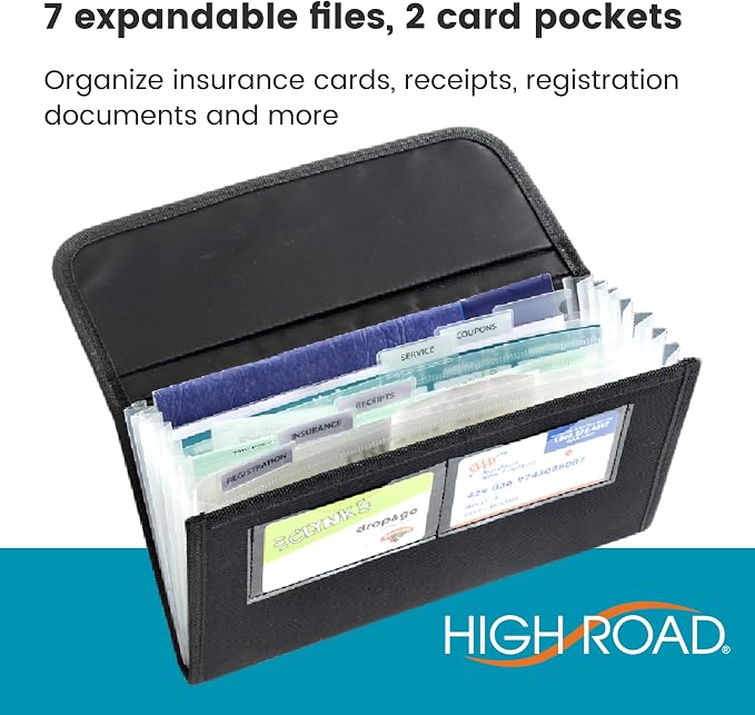Glove Box Organizer - Insurance and Registration Holder for Car Documents and Paperwork - Expandable Front Seat Organizer with Card Pockets