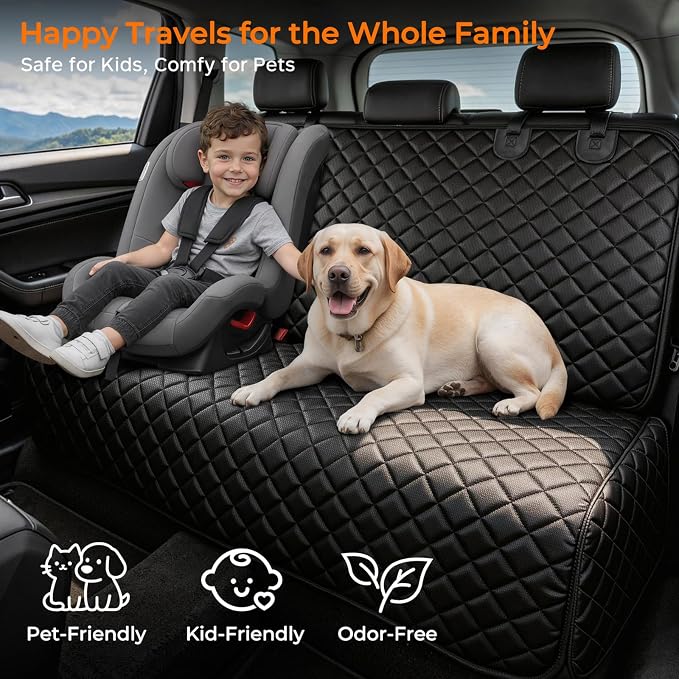 Dog Car Seat Cover for Back Seat - Waterproof Non-Slip Car Seat Protector for Dogs Pet, Scratchproof Back Bench Seat Covers for Compact Cars Small SUVs, Black