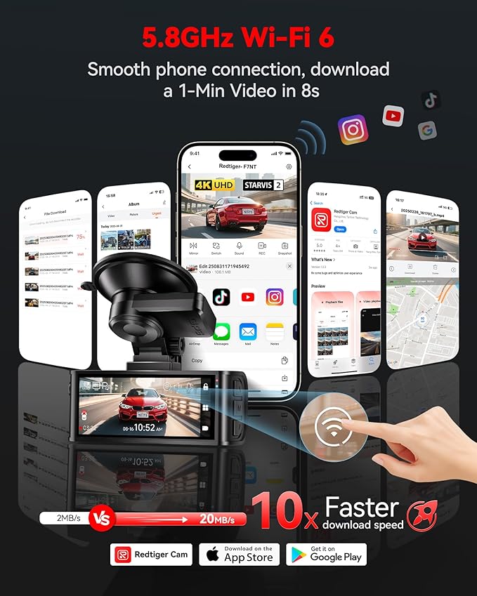 4K STARVIS 2 Dash Cam Front and Rear, 5GHz WiFi 20MB/s Download, 128GB Card Included, Voice Control, Dash Camera for Cars with 3.18" Touch Screen, GPS, Loop Recording, Parking Mode(F7N Touch)