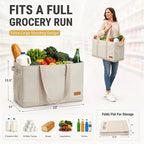 Extra Large Utility Tote Bag - Standing Reusable Grocery Bag with Handle, Collapsible Storage for Shopping, Beach