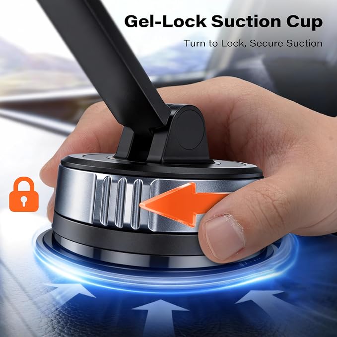 Car Phone Holder Mount, Strong Suction Dashboard & Windshield Phone Holder for Car, Hands-Free, Fit with iPhone Samsung All Phones, Ideal for Delivery & Uber Driver (Black-Twist-Lock Suction)