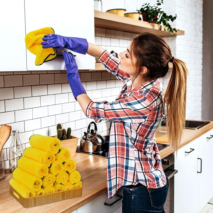 40 Pcs Yellow Microfiber Towels: 16"x16" Microfiber Drying Towels Bulk Micro Fiber Car Cleaning Cloth for Cars Drying Washing Polishing Cleaning Household Supplies