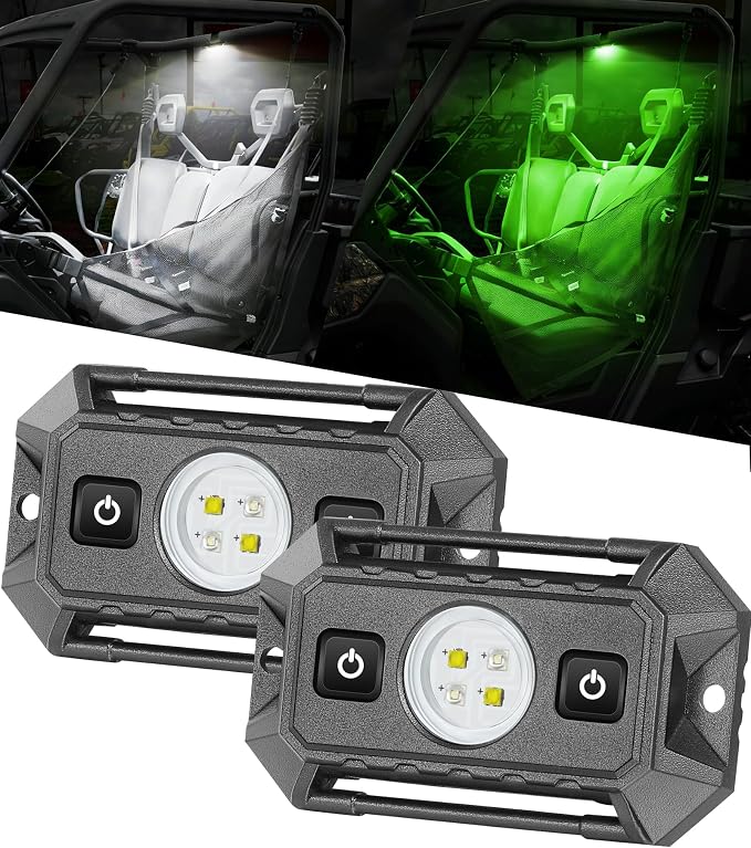 UTV Interior Dome Lights 12V Wired, LED Dome Light Universal Roll Bar Mount LED Lights Interior Lights for UTV ATV SXS Polaris Off-Road - White/Green 2 Packs, IP68 Waterproof Aluminum