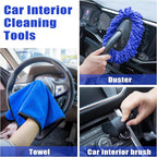 Windshield Cleaner Tool, 17Pcs Car Interior Detailing Kit, Detailing Brush, Towels, Duster, Car Cleaning Kit Interior for RVs, Truck, Trailer (Blue)