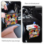Car Trash Can Organizer Bin with Adjustable Strap for Back Front Seat Console Waterproof Leakproof Collapsible Portable 11 Inch Garden Flowers Hedgehogs Colorful