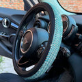 Large Size Bling Comfy Steering Wheel Cover with Jumbo Crystal Rhinestones, Anti-Slip Diamond Leather, 15.5-15.75 Inch (Sky Blue)
