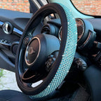 Large Size Bling Comfy Steering Wheel Cover with Jumbo Crystal Rhinestones, Anti-Slip Diamond Leather, 15.5-15.75 Inch (Sky Blue)