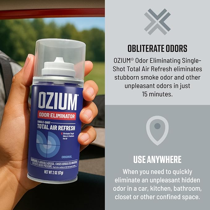 Air Sanitizer, 2 oz Car Fogger: Single-Shot Smoke Odor Eliminator & Car Air Freshener (New Car Smell, 4 Packs)
